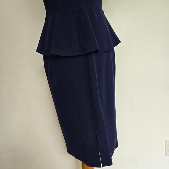 Lafayette 148 Navy Peplum Sheath Dress Short Sleeves Ponte Career Women 6 - Picture 7 of 11